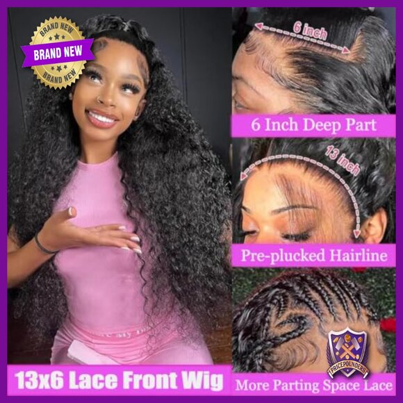 30 Inch Deep Wave Lace Front Wig Human Hair 200 Density 13x6 HD Transparent main image 5